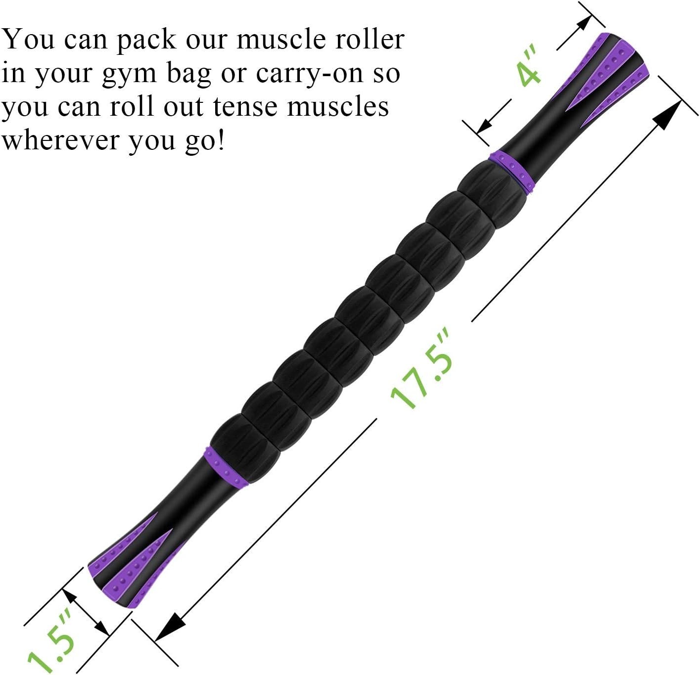 Ergonomic 18in Muscle Roller – Lymphatic & Myofascial Relief Tool, Purple Black