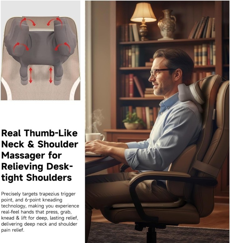 Flekzo Shiatsu Back & Neck Massage Seat Cushion w/ Heat – 4D Kneading, Full Back