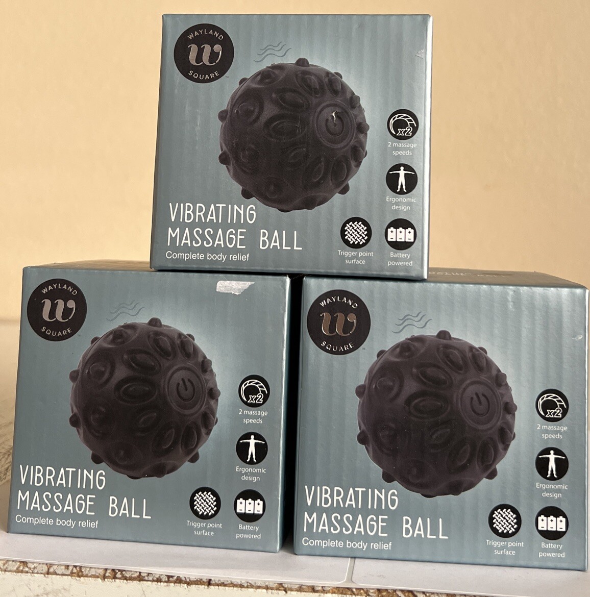 Wayland Square Vibrating Massage Ball – Full Body Therapy &Muscle Recover 3 Pack