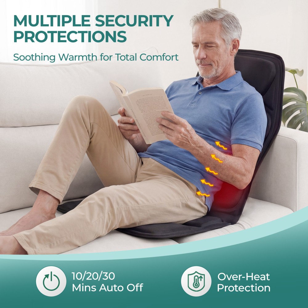 7-Motor Heated Massage Chair Pad, 9 Modes Adjustable Heat Timer for Home Office