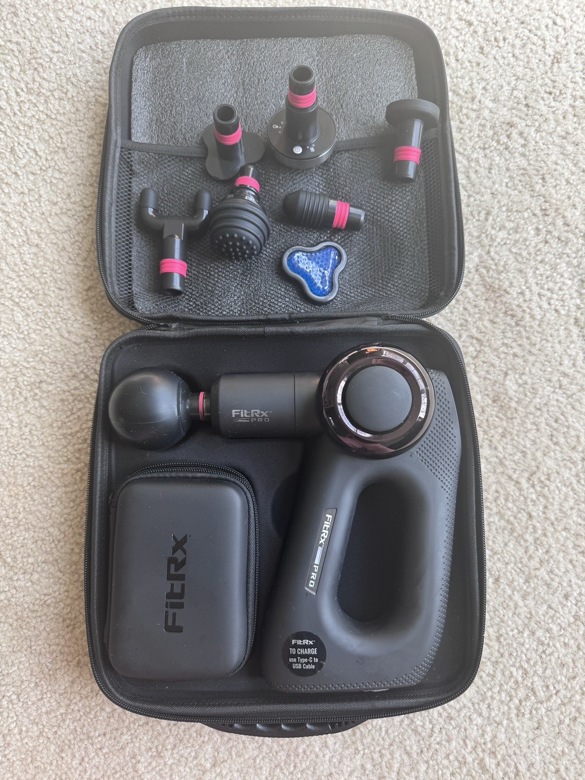 FitRx Pro Percussion Massage Gun w/ Case & Attachments – Model 7610 – Working