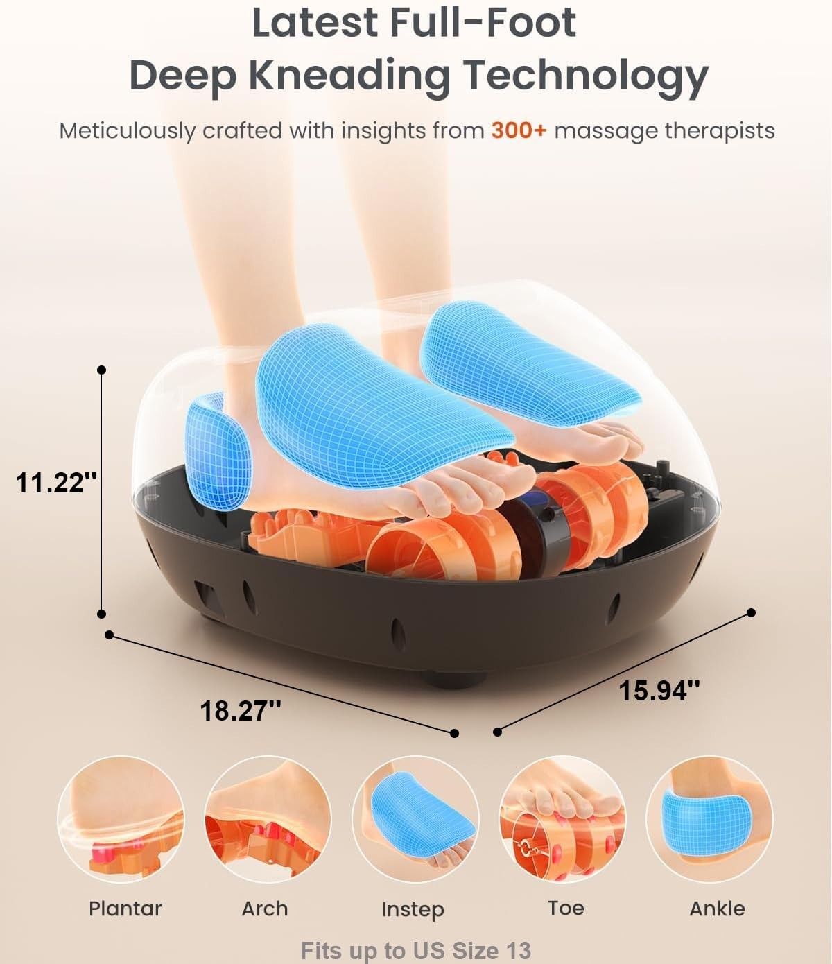 Upgraded Shiatsu Foot Massager with Heat, Plantar Fasciitis Relief, Fits Size 13