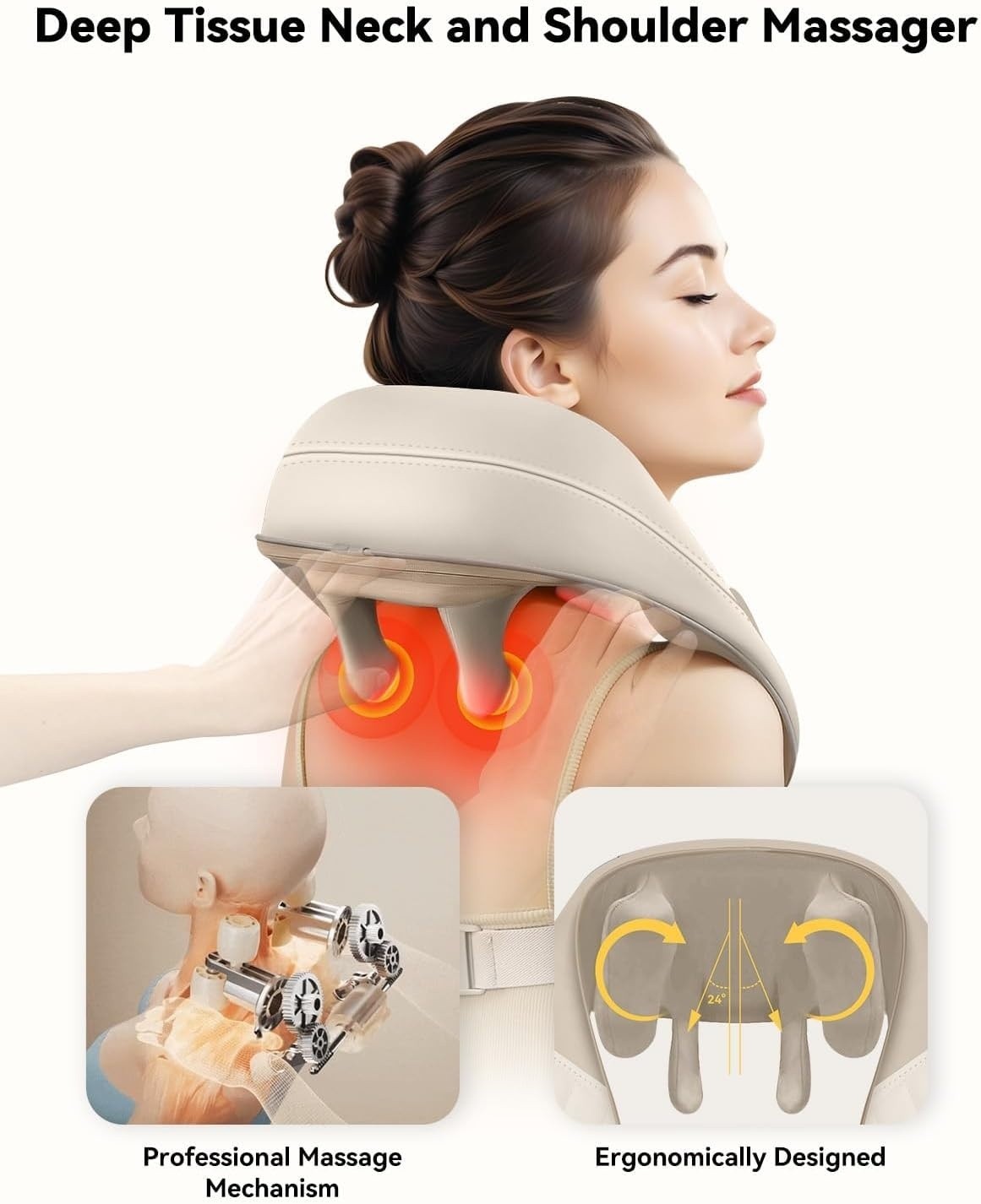 Masajeador de cuello inalámbrico con calor, almohada Shiatsu para la espalda NEW