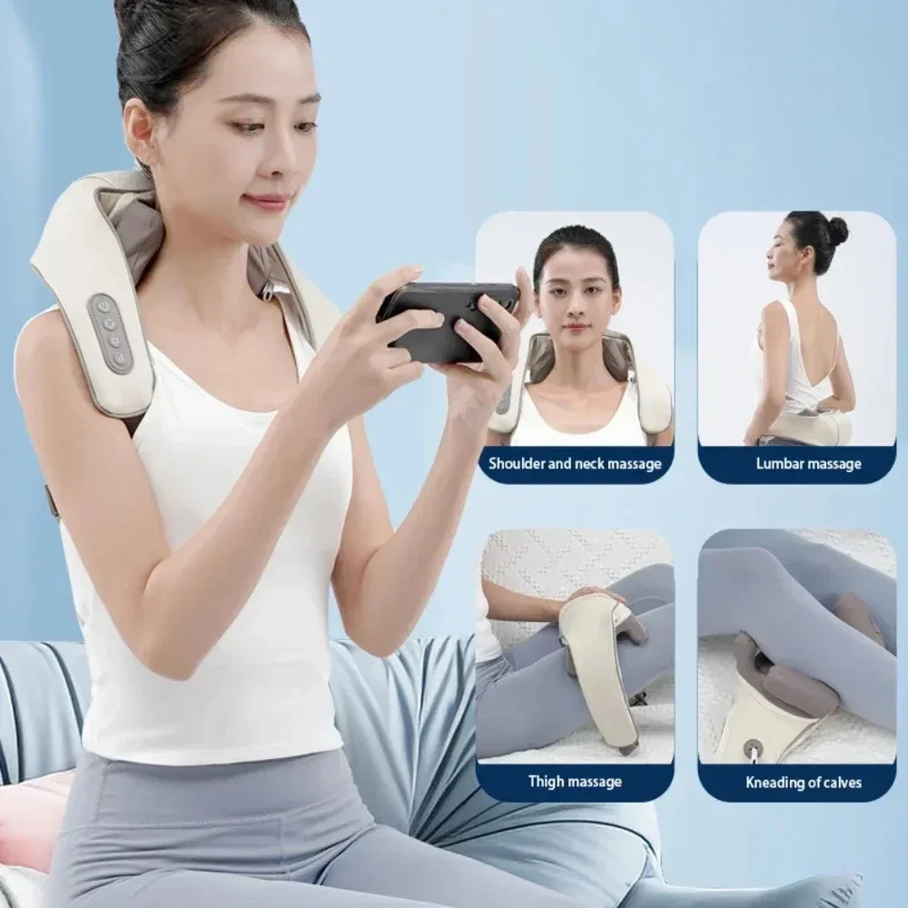 Shiatsu Neck Shoulder Back Massager w Heat Ergonomic 5D Deep Tissue Kneading USB