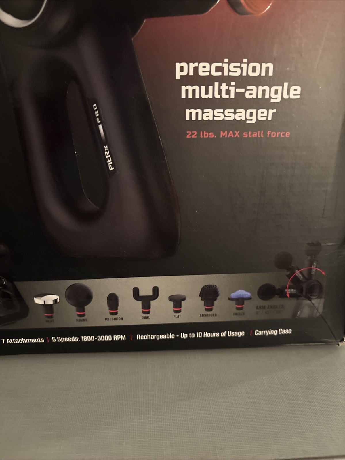 FitRx Pro Precision Multi-Angle Massager Gun 7 attachments 5 Speeds Case