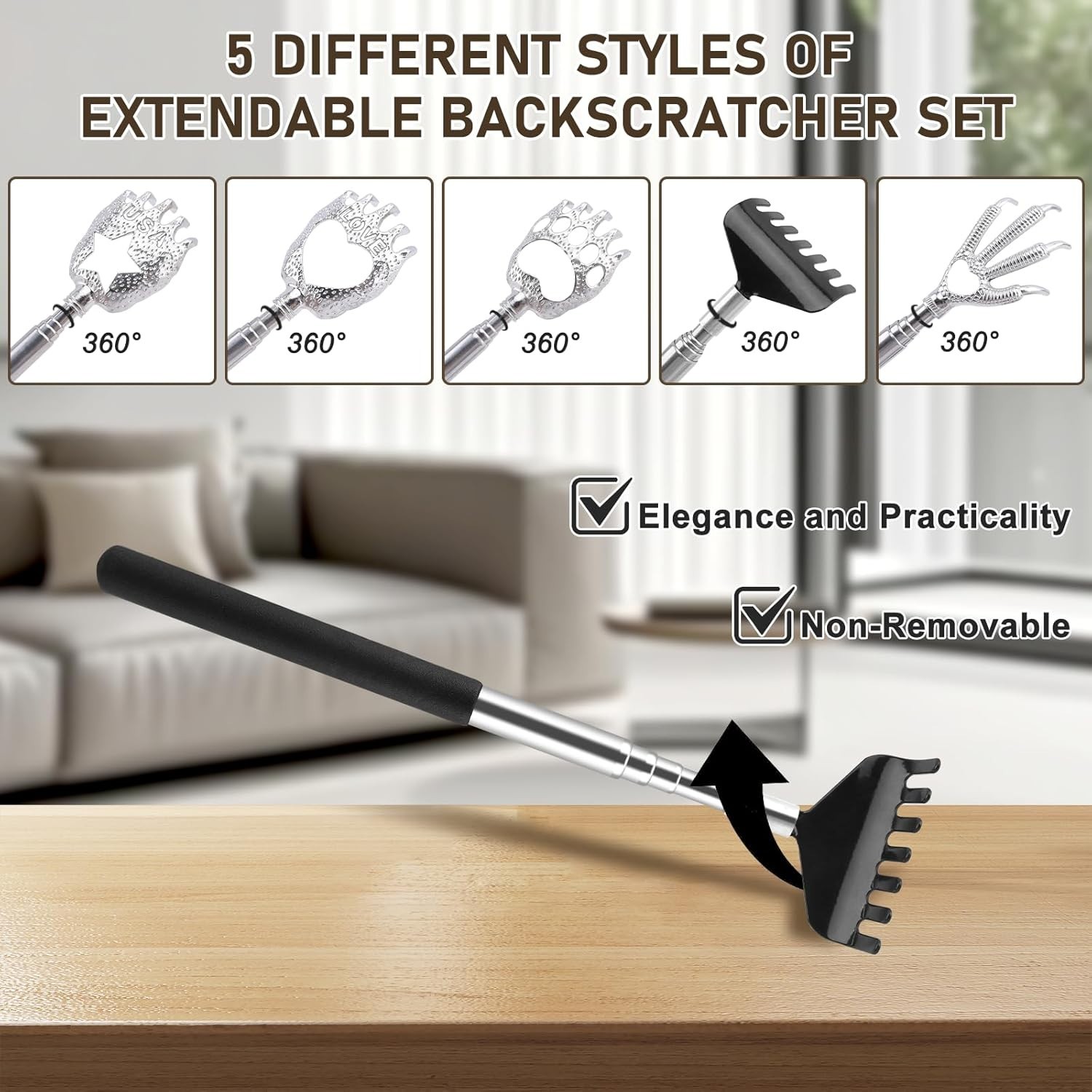 5 Pack Different Back Scratcher Portable Telescoping Rubber Handles