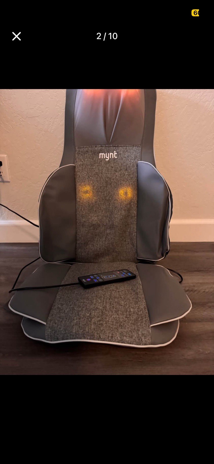 Mynt Shiatsu Massage Cushion for Neck & Back w/ Heat Remote, Gray