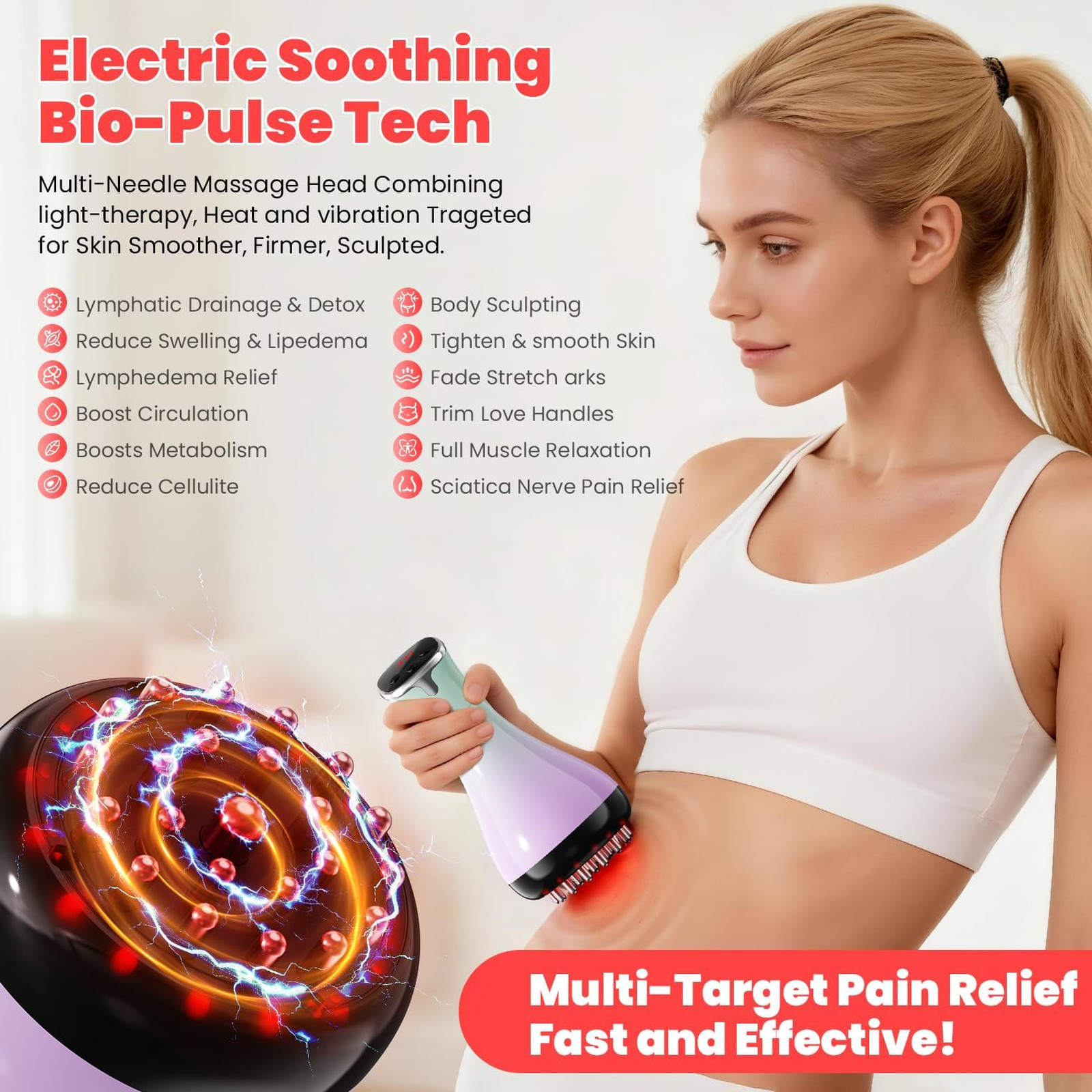 Lymphatic Drainage Massager Anti-Cellulite Body Thigh Belly Stretch Marks