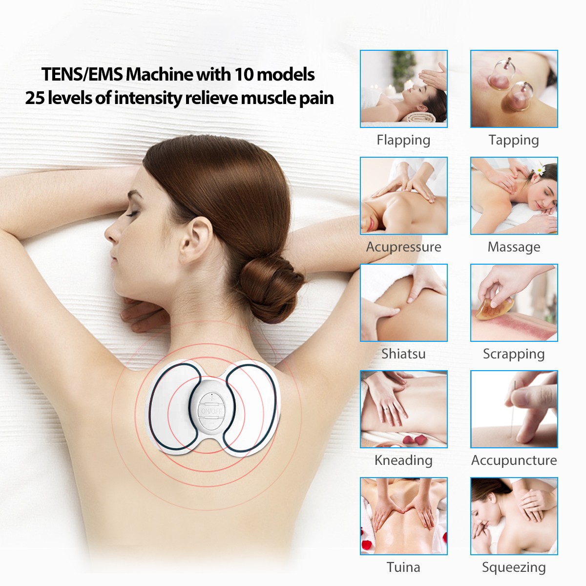 OSITO Wireless TENS Unit EMS Stimulator Back Shoulder Feet Massager Pain Relief