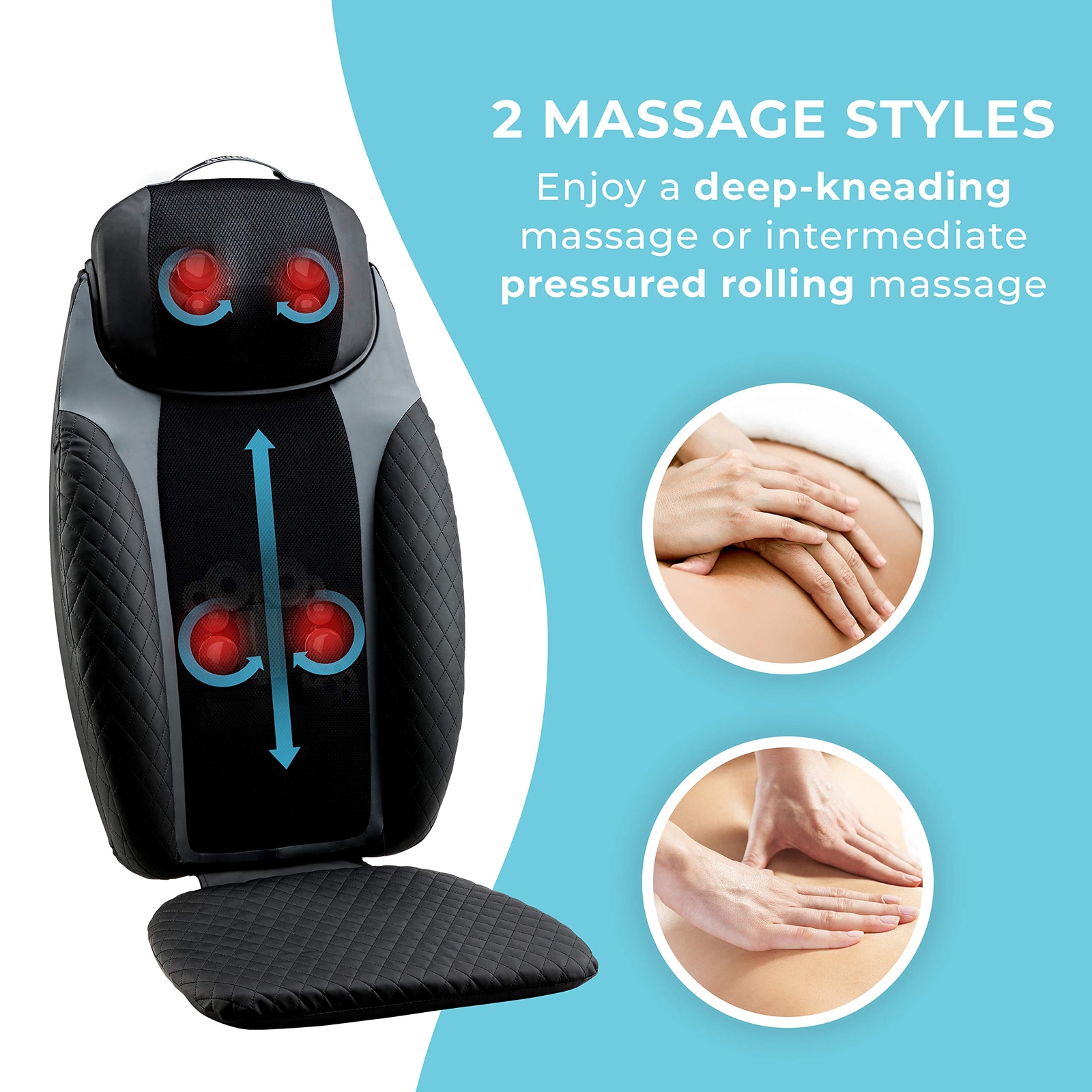 HoMedics 2-in-1 Shiatsu Massage Cushion and Cordless Body Massager, Removable