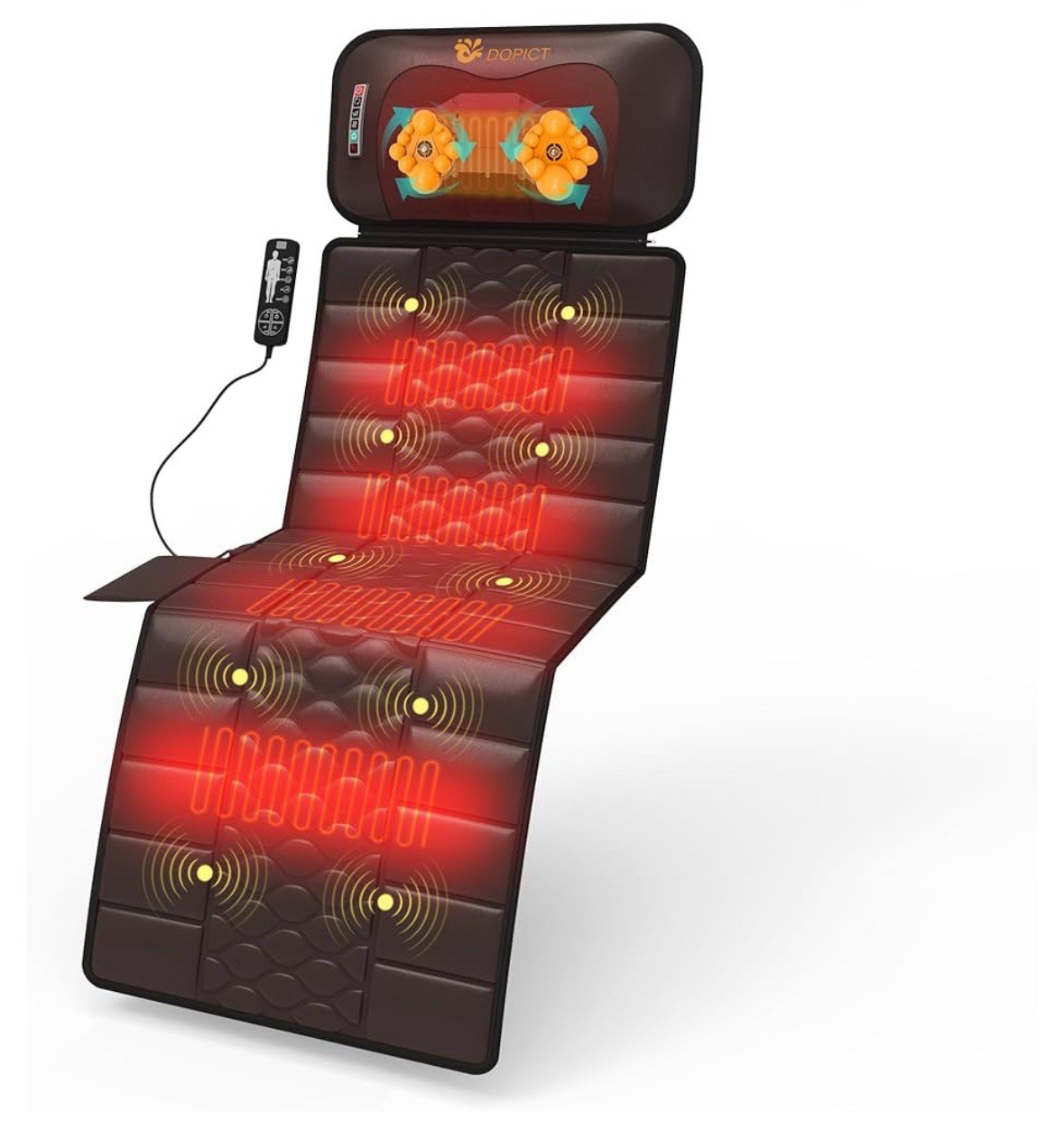 DOPICT Full Body Massage Mat w/ Heat Detachable Neck 10 Motors BRWN