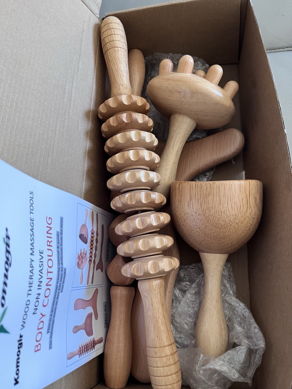 Komogir Wood Therapy Massage Tools Body Contouring 5pcs Manual Handheld Brown