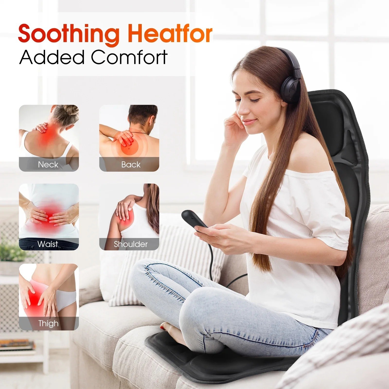 Massage Seat Cushion Heated Back Neck Body Massager Chair Remote Home Office Car