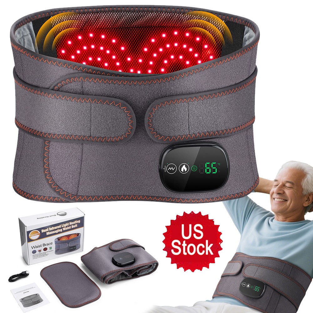 Electric Infrared Heated Waist Belt Vibration Massage for Lower Back Pain Relief