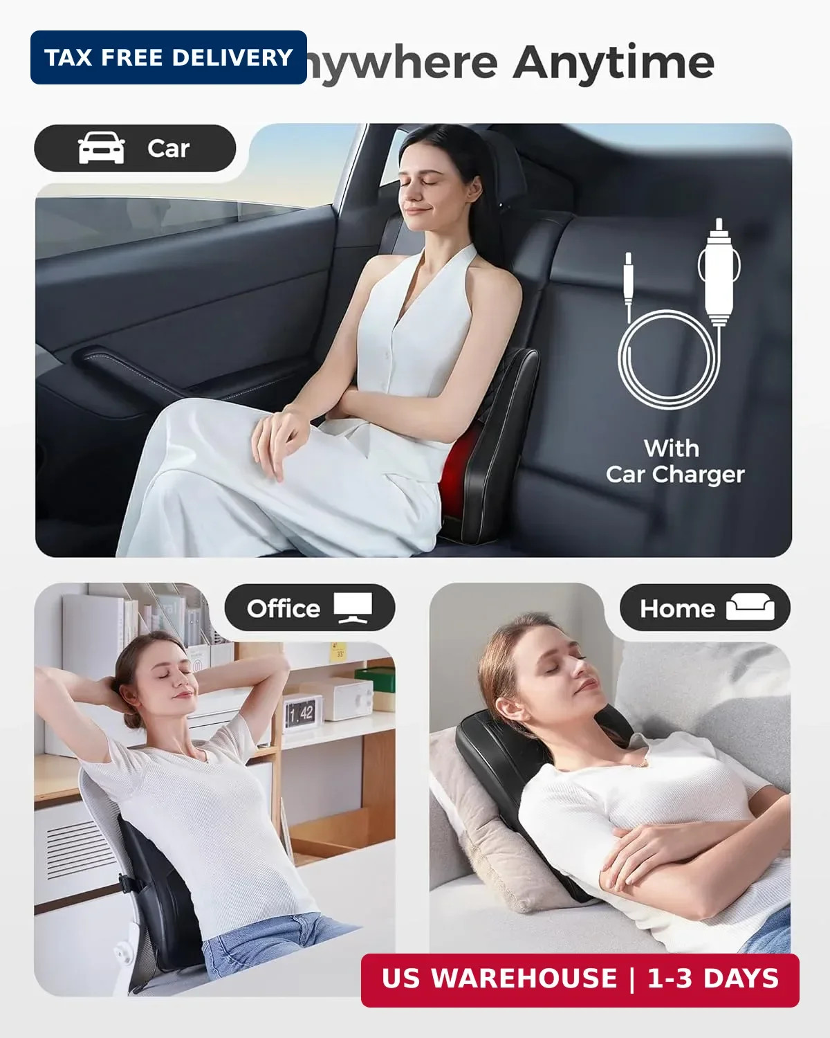 Boriwat Back Massager with Heat, 3D Kneading Massage Pillow for Back, Neck, Shou