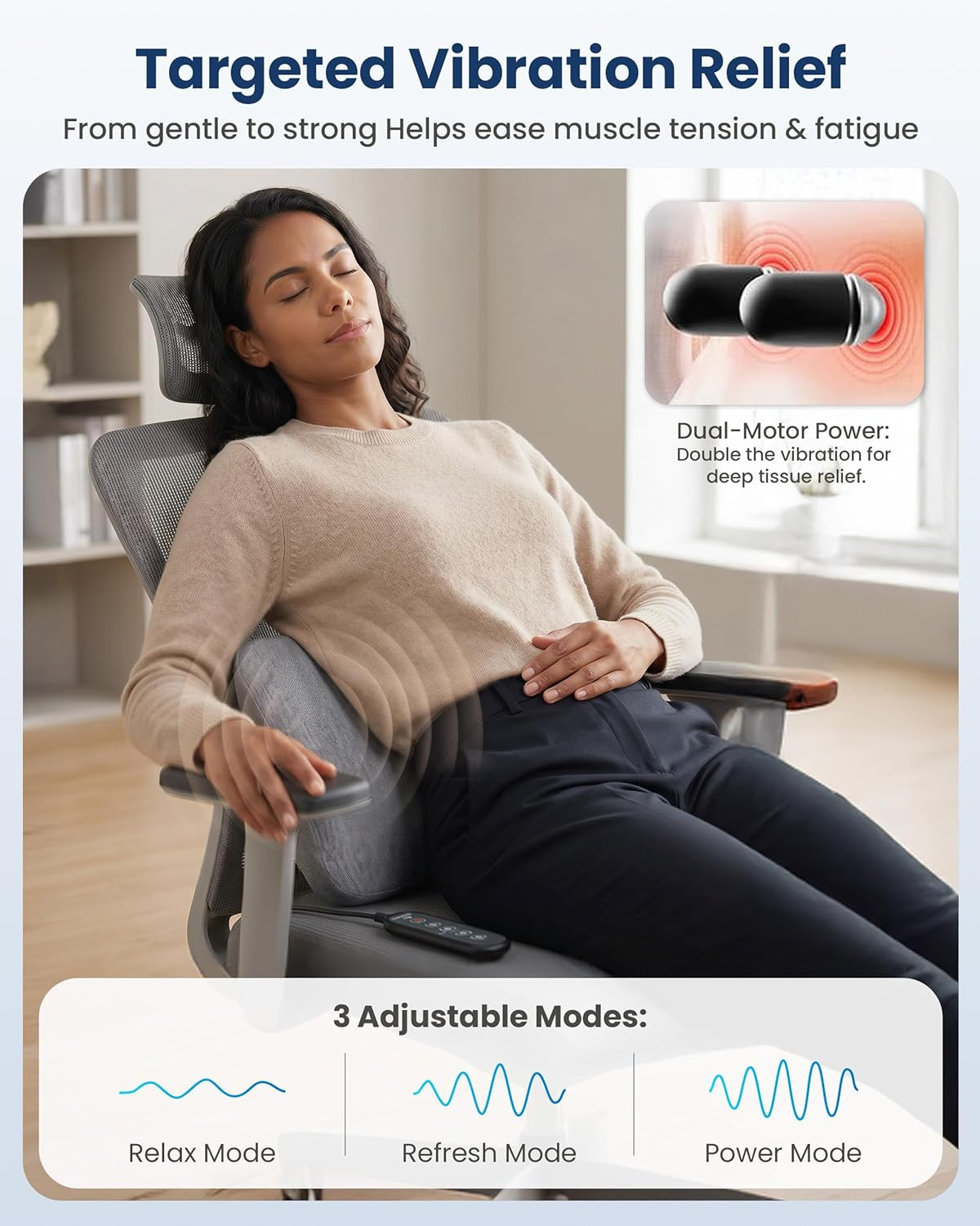 3-In-1 Cordless Lumbar Support Pillow with Remote Control, Smooth Spine Triple F