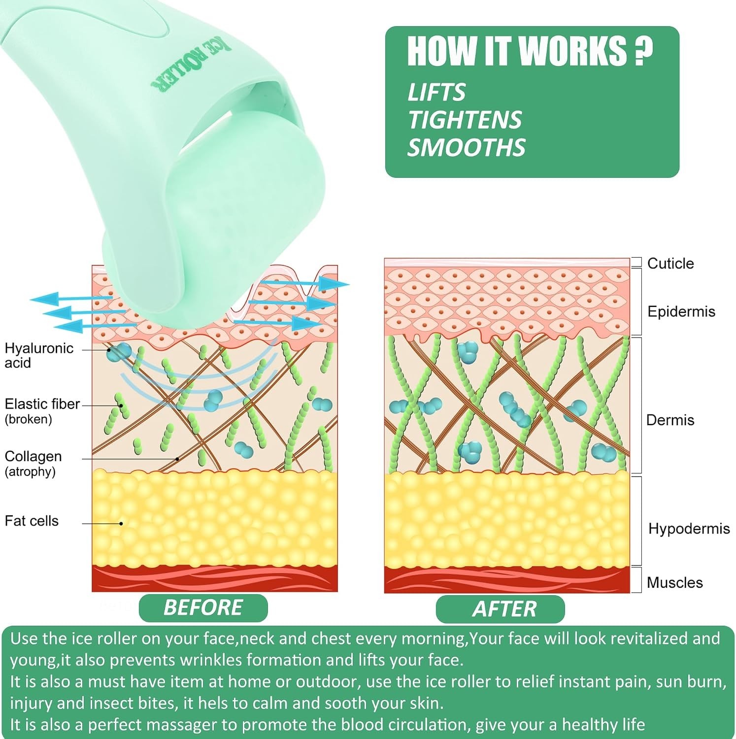 2 Pack Ice Face & Body Roller for Wrinkles Puffiness Redness Relief Pink Green