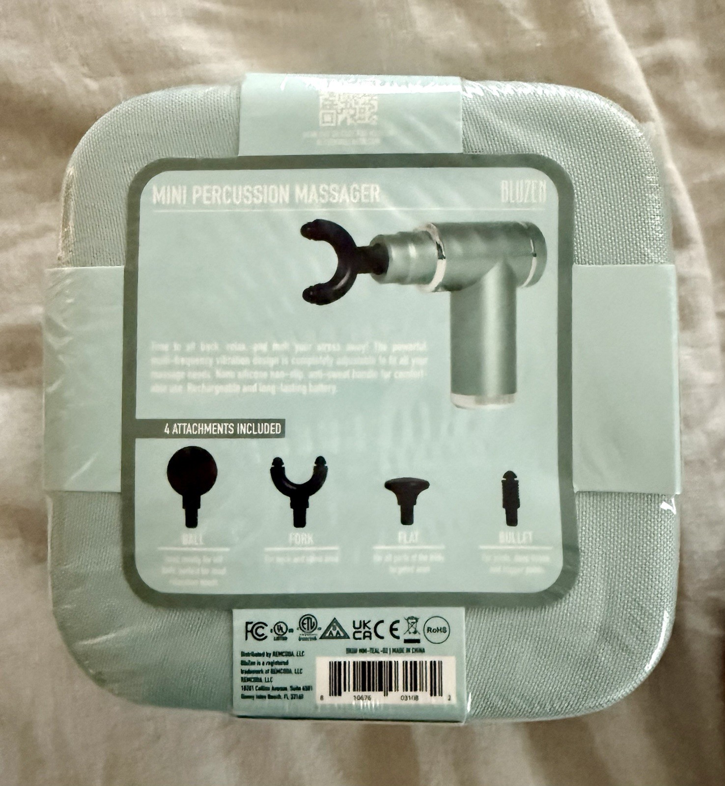 BLUZEN MINI PERCUSSION MASSAGER, 4 MASSAGE HEADS, TEAL, NEW UNOPENED SEALED BOX