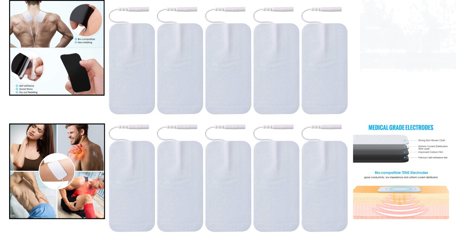 Hygienic 10-Pack of Large Self-Adhesive Electrode Pads – Enhanced Conductivity