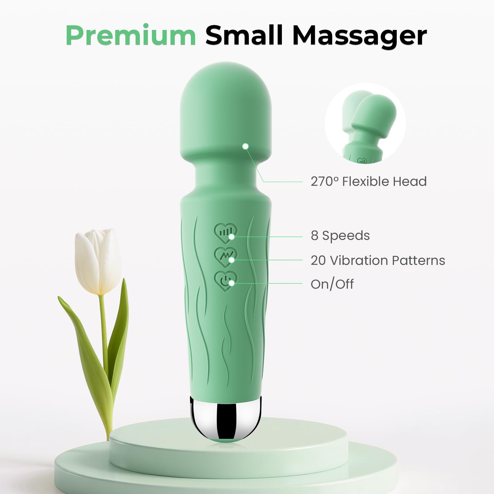 Kverg Handheld Mini Massager w/ APP – USB Rechargeable, 20 Patterns, 8 Speeds, G