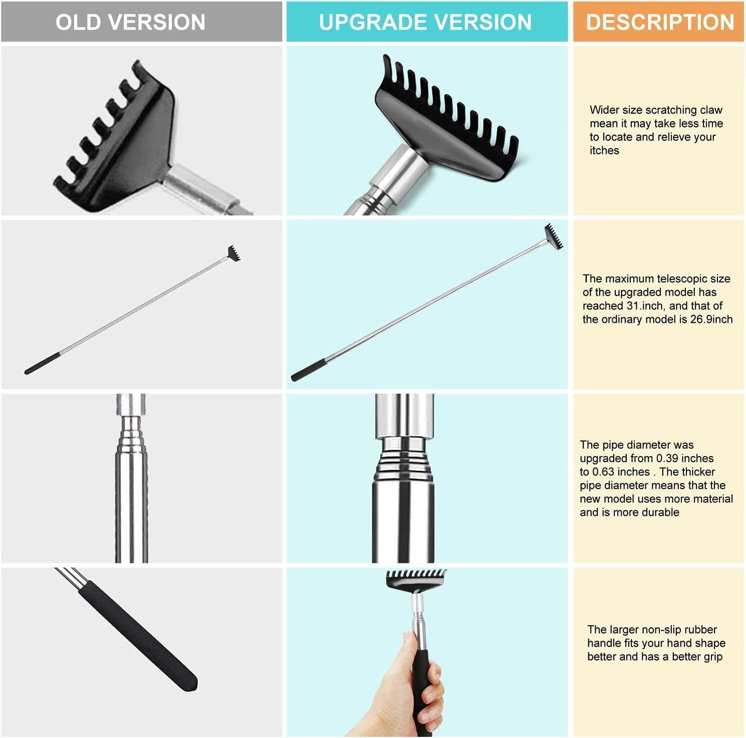 2 Pack Extendable Back Scratcher, Stainless Steel Telescoping Tool with Carry Ba