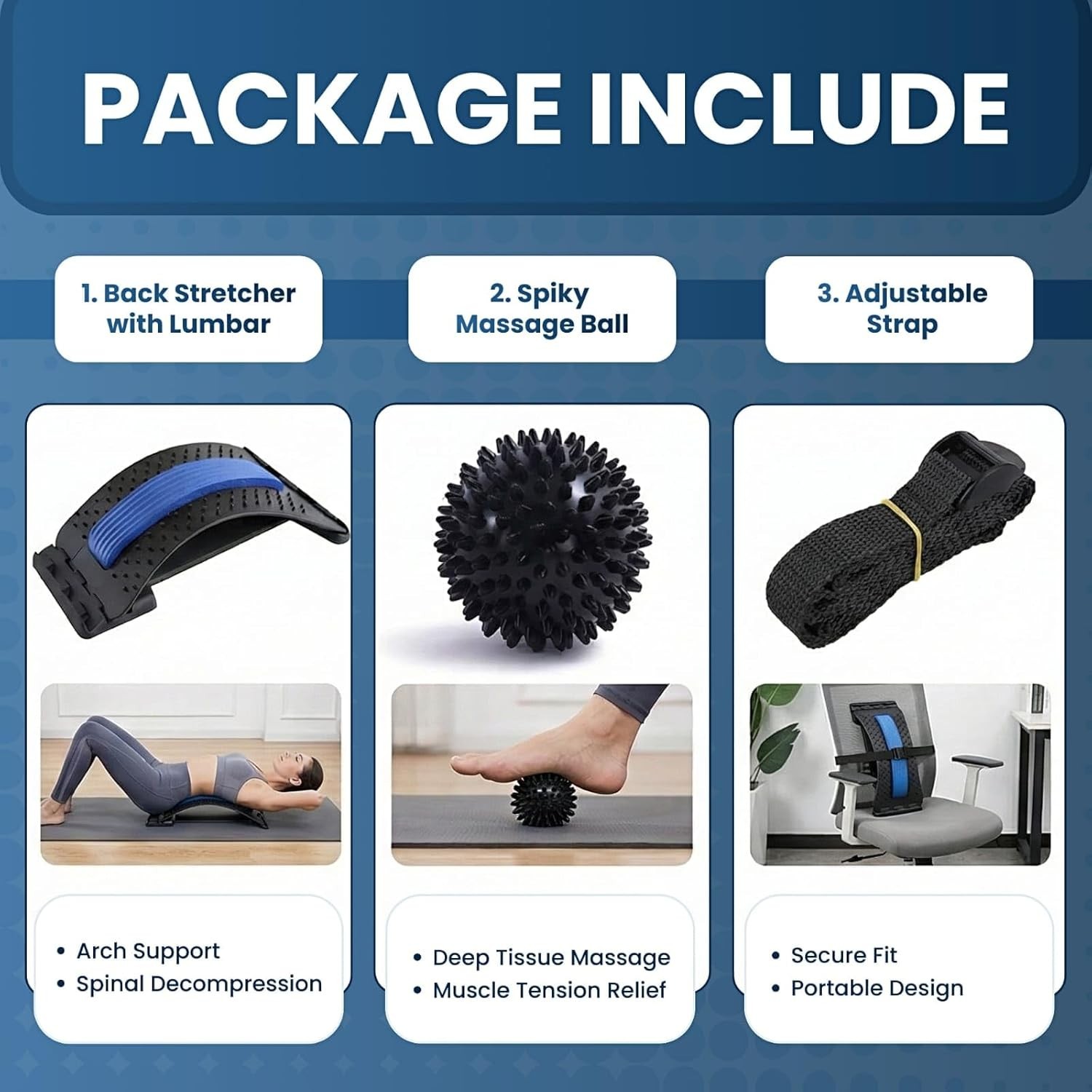 Back Stretcher for Lower Back Pain Relief with Massage Ball & Support Belt