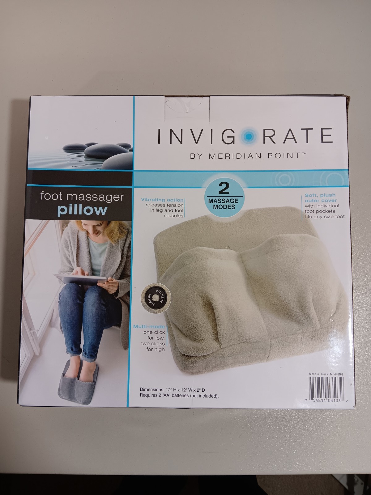 Meridian Point INVIGORATE Beige Foot Massager Pillow New in Sealed Box 12” X 12”