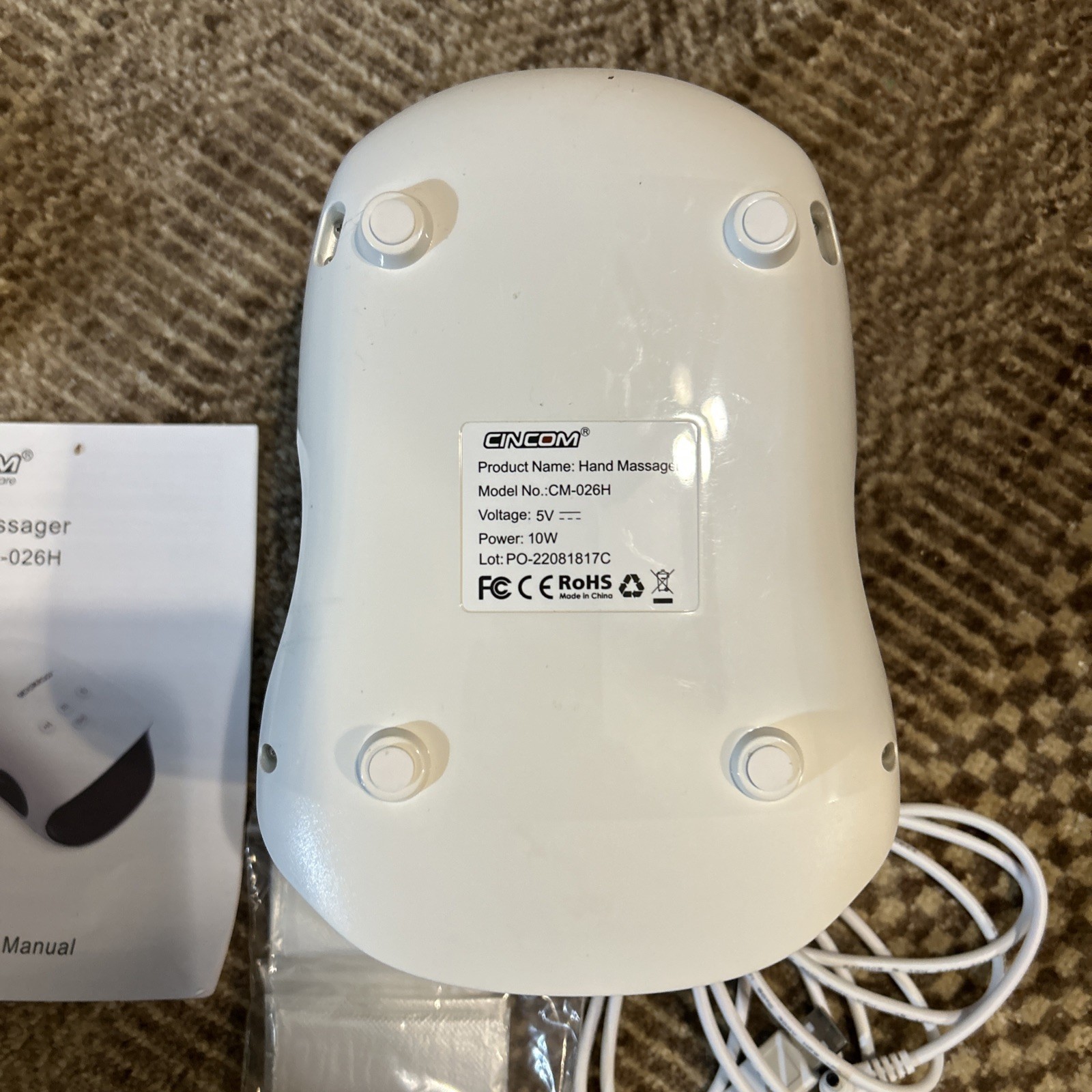 Cincom CM-026H White Handheld Rechargeable Cordless Hand Massager With Heat