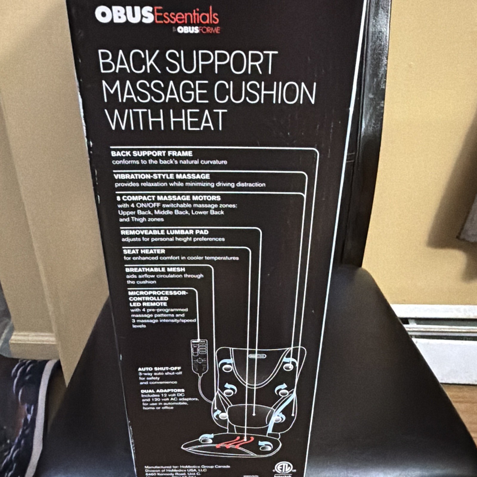 OBUSFORME Back Support Massage Cushion Vibrating Heat Mesh Corded 120V