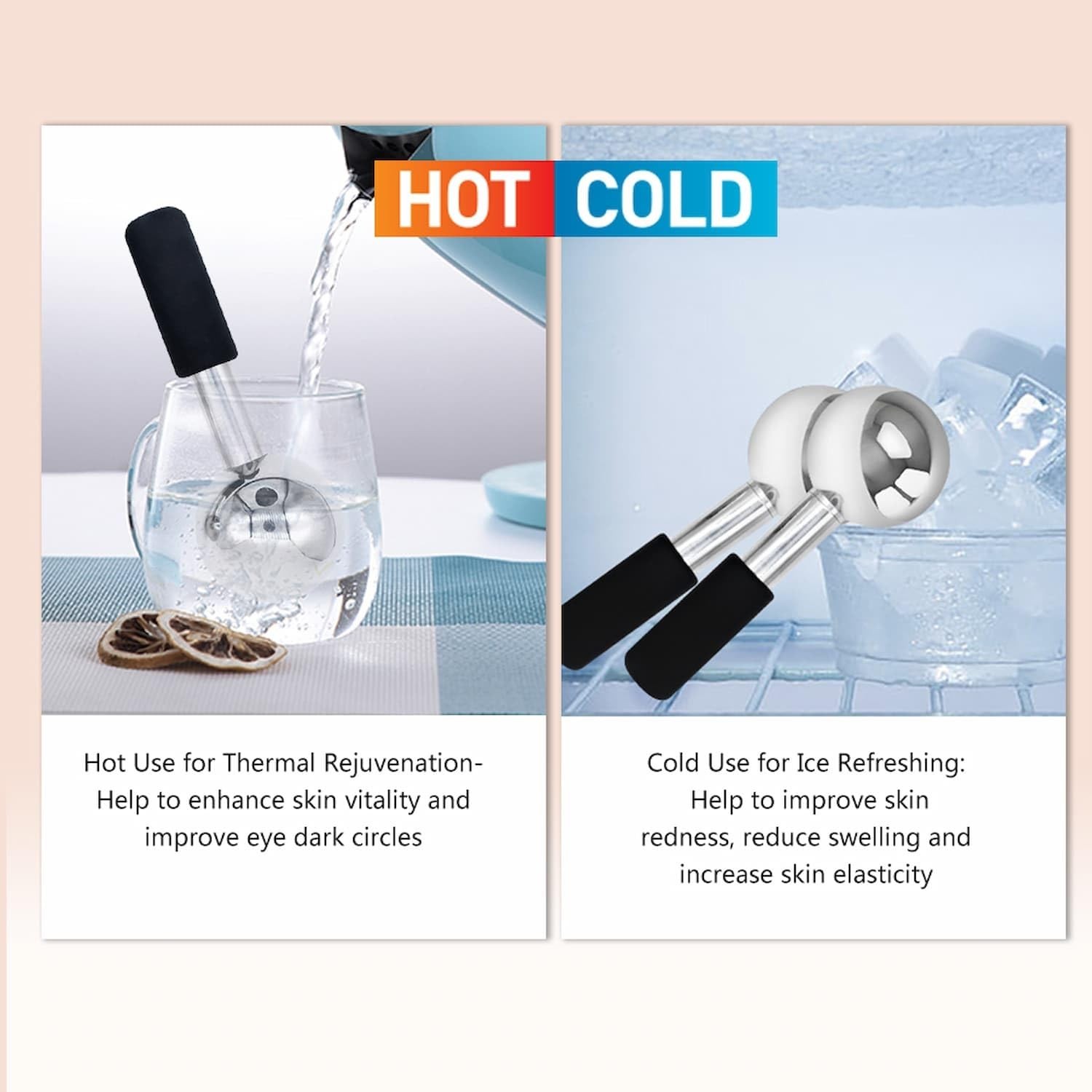 Stainless Steel Ice Globes for Facials – Cold Therapy Roller Massager for Skin C