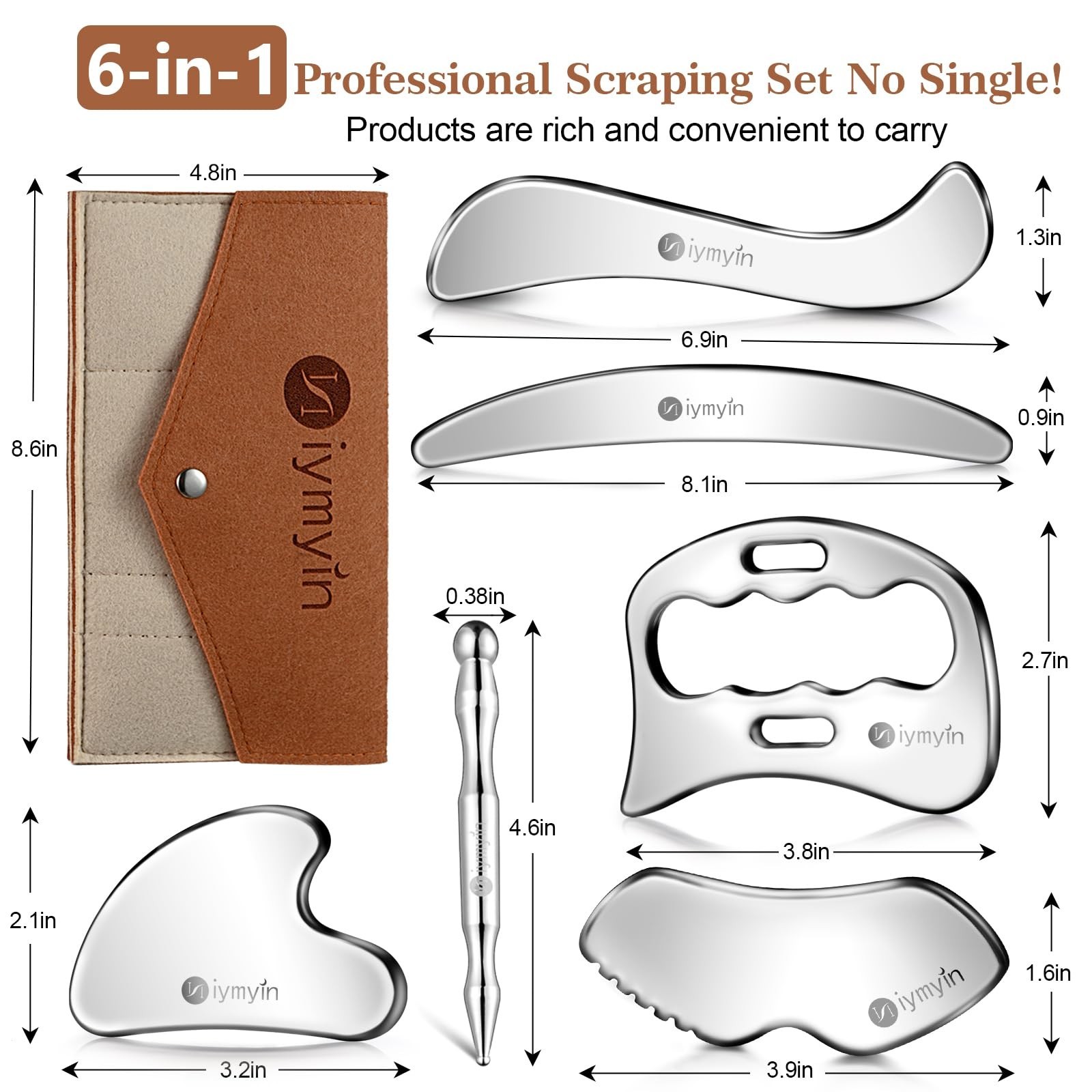 6-in-1 Stainless Steel Muscle Scraper Tool Set for Myofascial Massage & Gua Sha