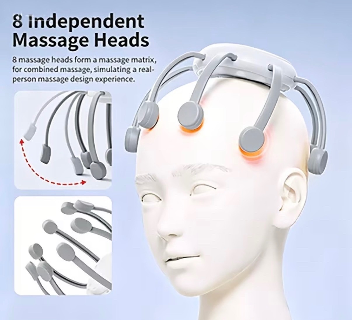 Relaxing-8-Finger Head Massager Featuring 5 Modes And USB Charging-1pc