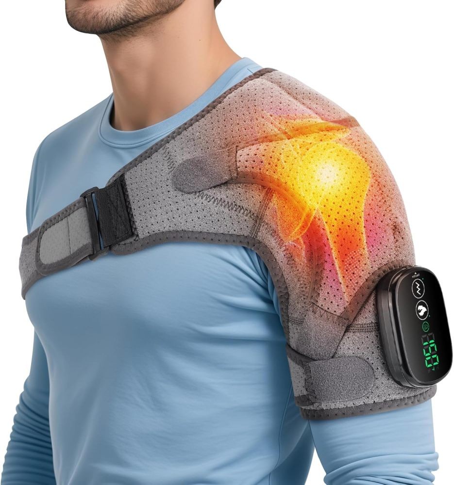 Electric Shoulder Massager Rotator Cuff Support Brace Heat Vibration Pain Relief