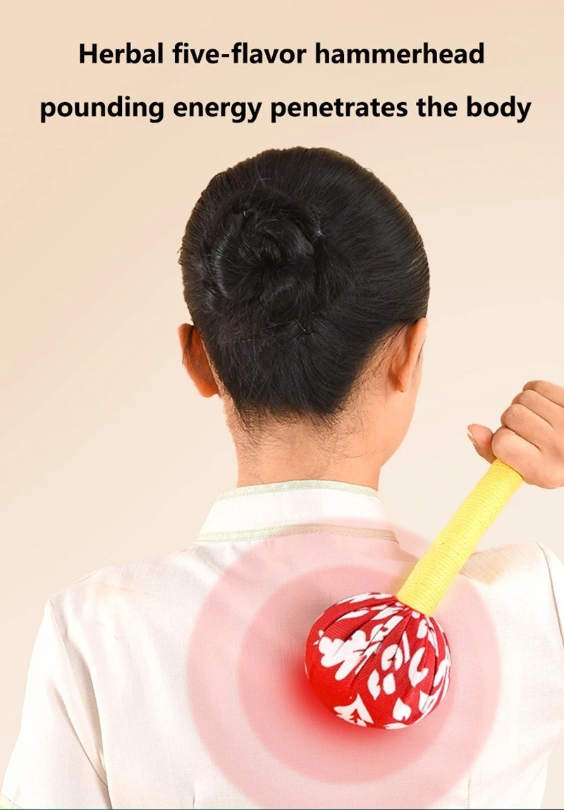 Long-Handled Wormwood Massage Hammer for Lymphatic Drainage – Manual Full Body
