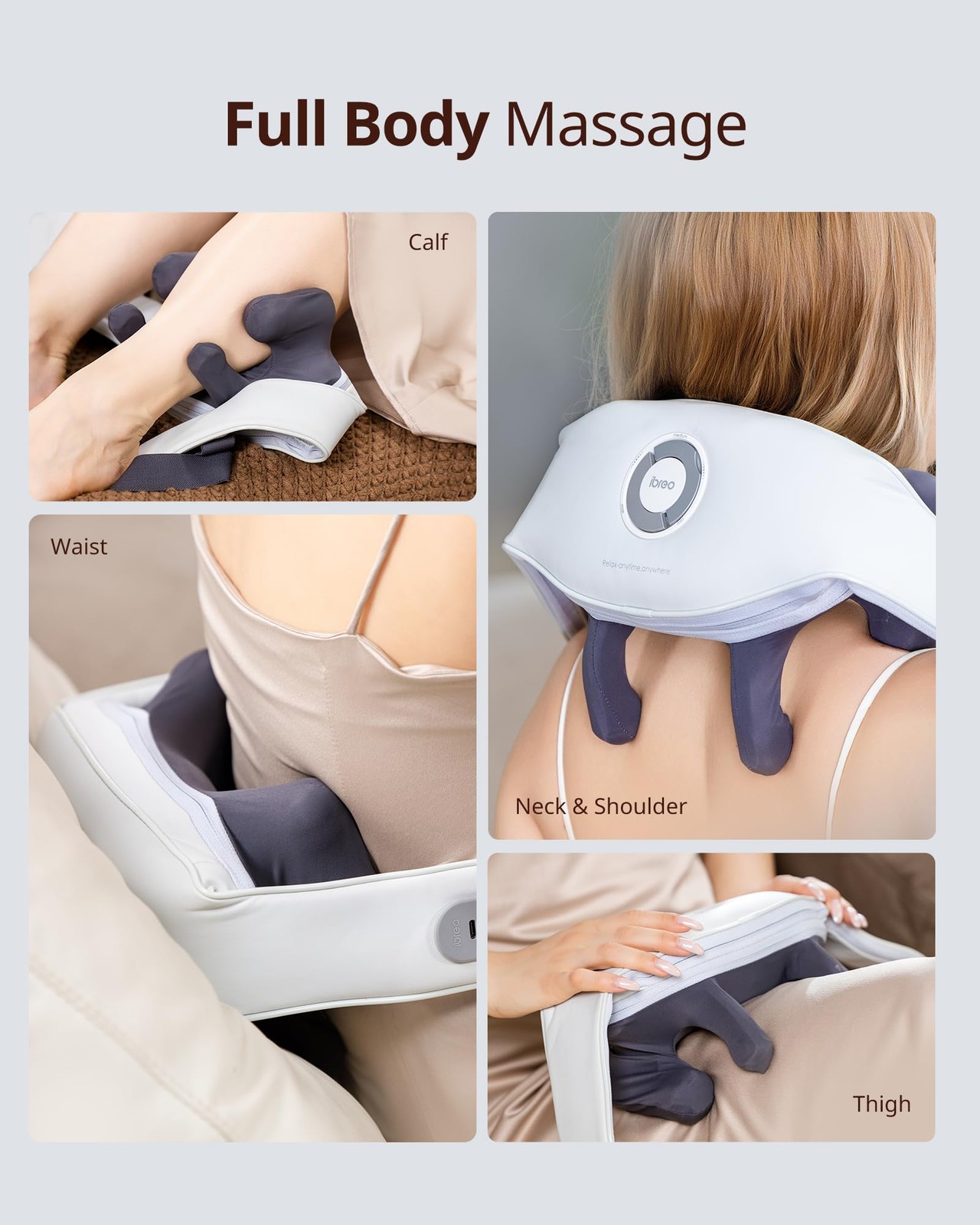 Shiatsu Neck and Back Massagers with Heat, 150 Mins Uses, 4 Lavender Gray
