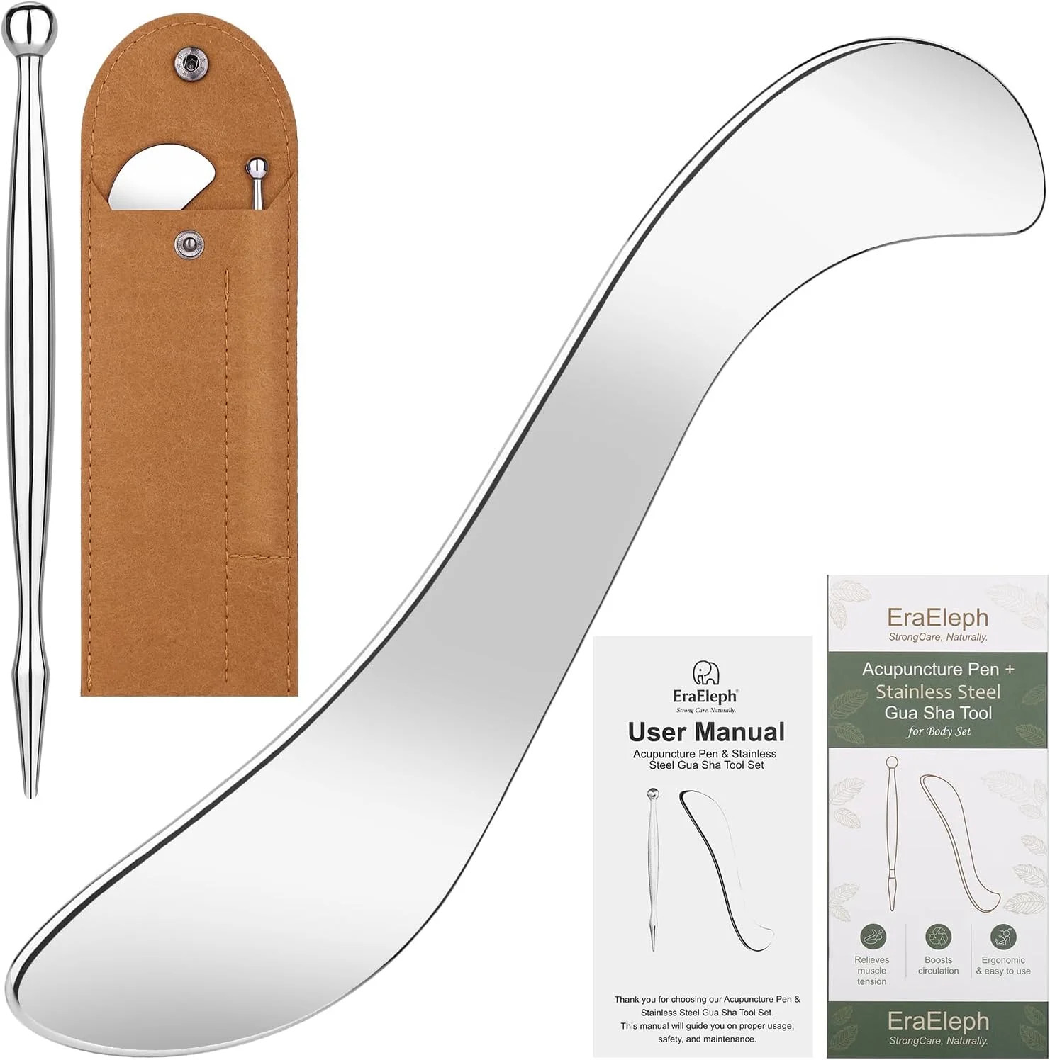 2 in 1 Acupressure Pen and Scraper Set, Stainless Steel Muscle Scraper Tool, Bod