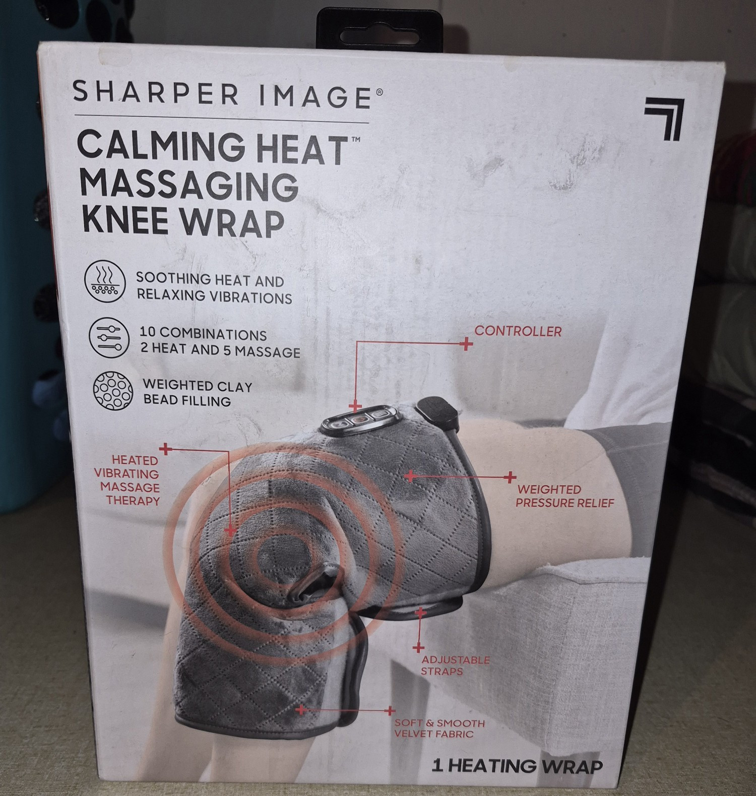Sharper Image Calming Heat Knee Massage Wrap Heated Vibrating Auto Shut-Off Gray