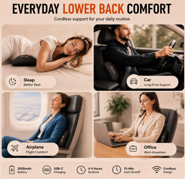 Rechargeable Lumbar Support Pillow Heat Vibration Massage Air Lift Back Cushion