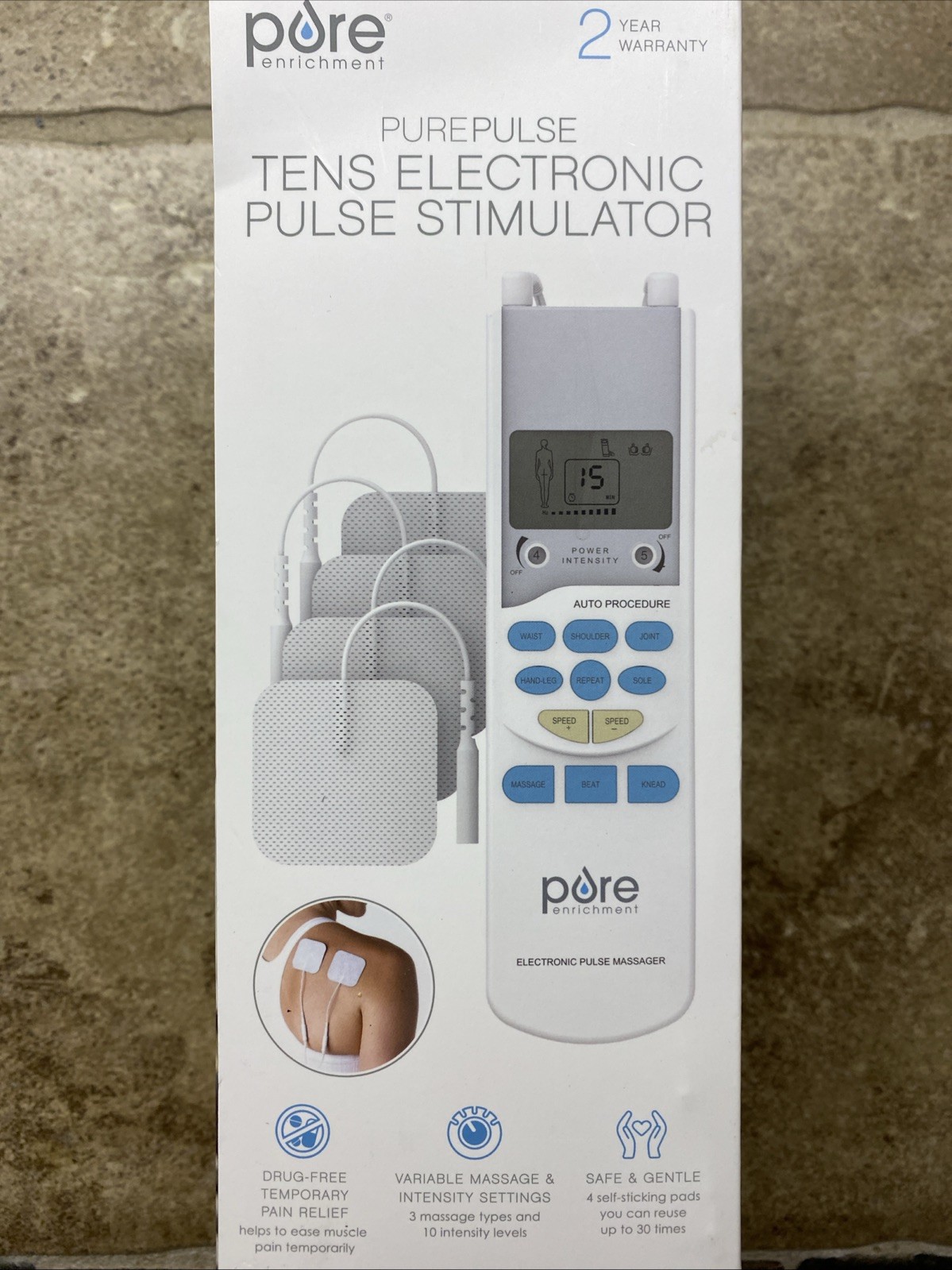 Pure Enrichment PurePulse TENS Electronic Pulse Massager (MISSING 1 PAD)