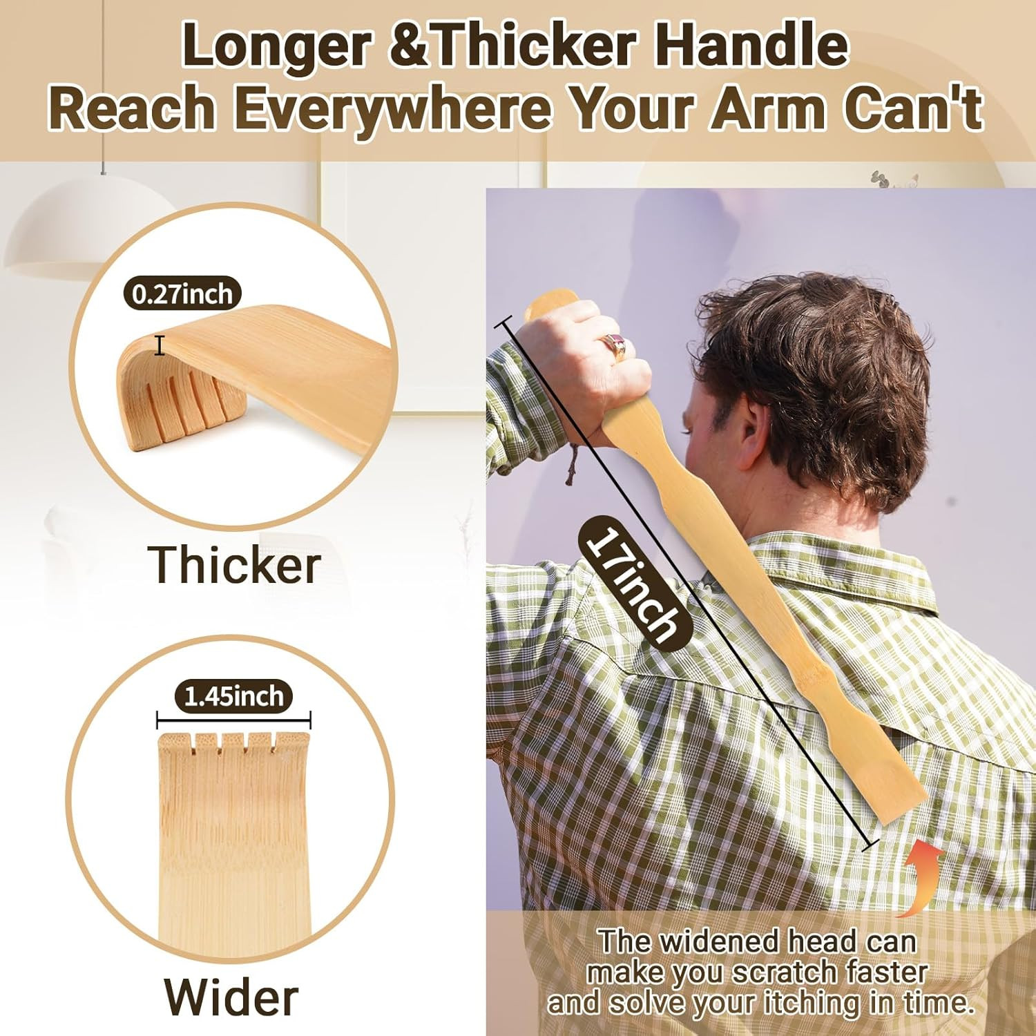 Wooden Bamboo Back Scratcher, 17″ Natural Handmade Back-Scratchers for Men and W