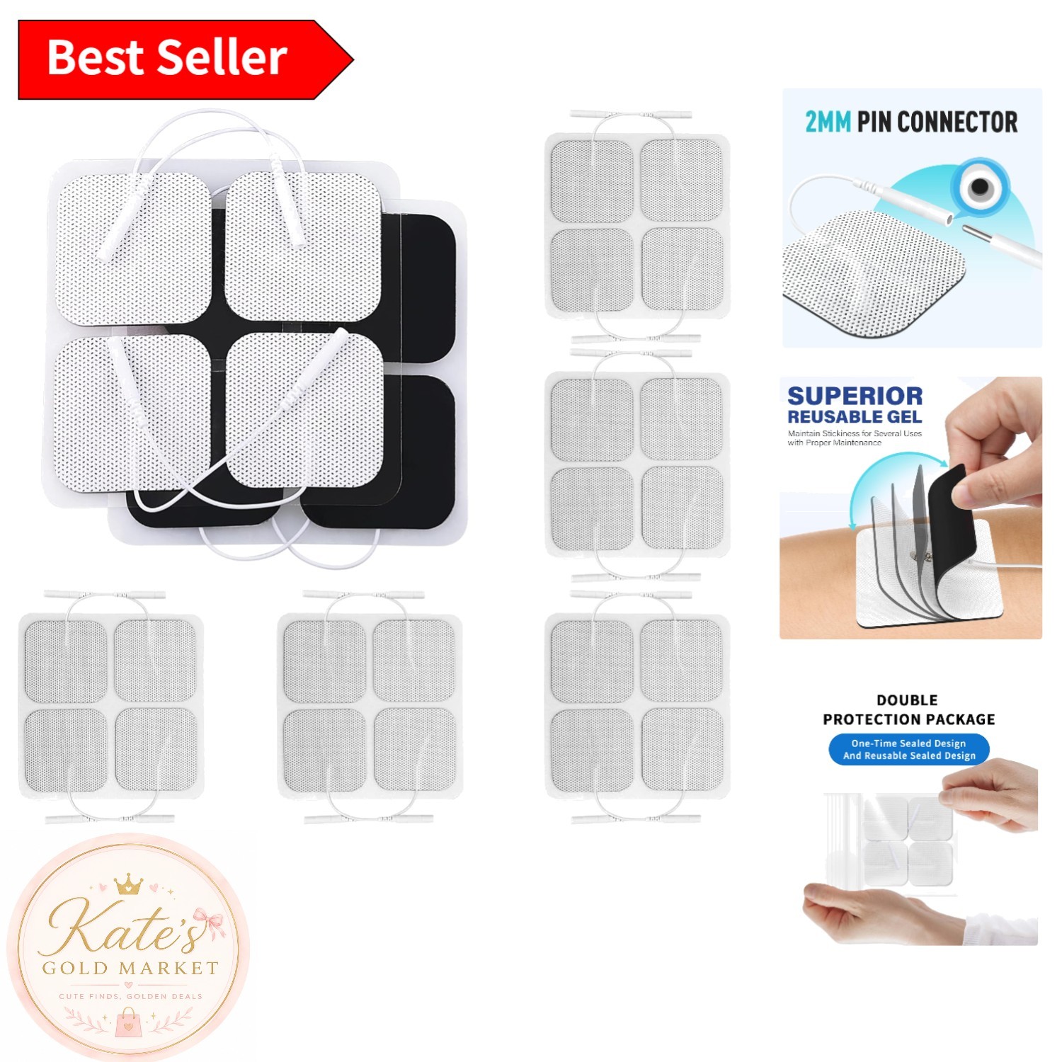 Comfort-Focused TENS Electrodes, 20PCS 2″x2″ Latex-Free Pads for All Skin Types
