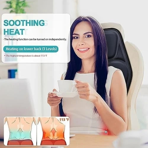 Massage Seat Cushion with Heat, 9 Modes, Lumbar Support for Home/Office