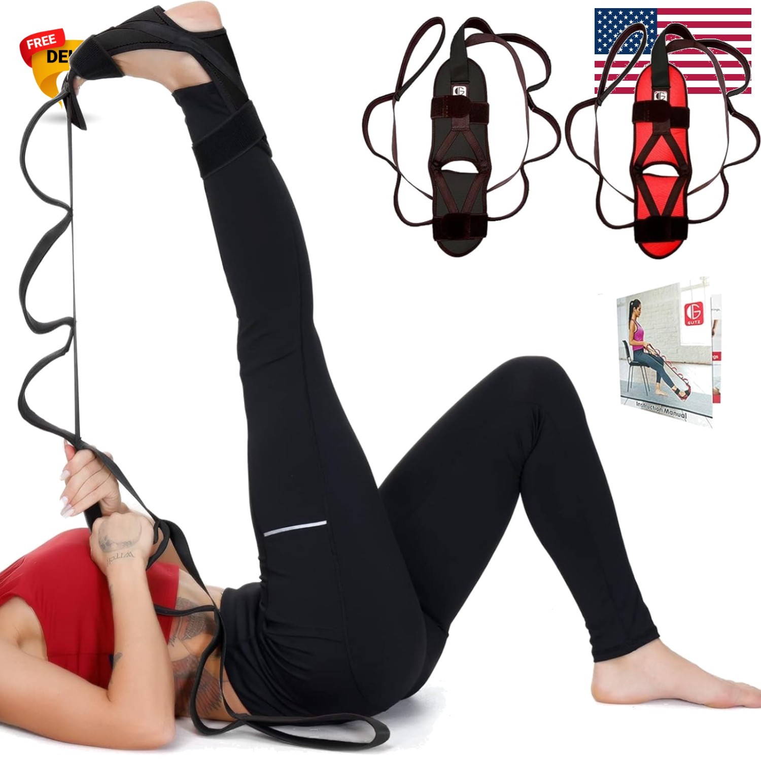 Foot and Calf Fascia Stretcher 60″ for Plantar Fasciitis Relief & Flexibility