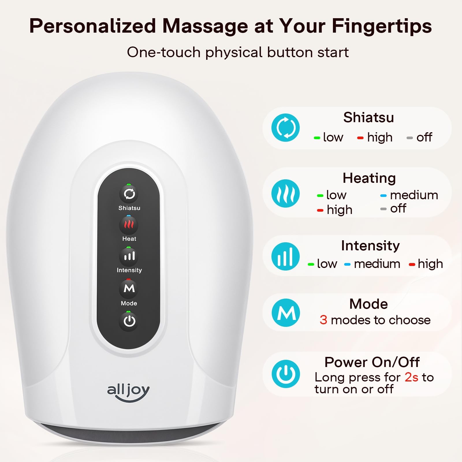 ALLJOY Hand Massager, Cordless Electric Hand Massager with Heat and Kneading …