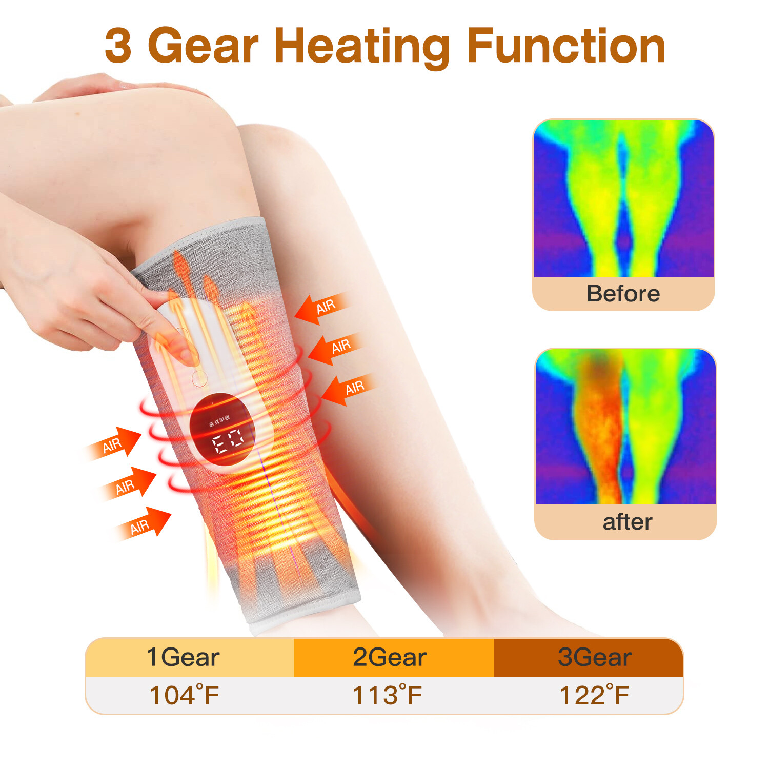 3 Modes Leg Massager Cordless Calf Air Compression Massager W/ Heat Pain Relief