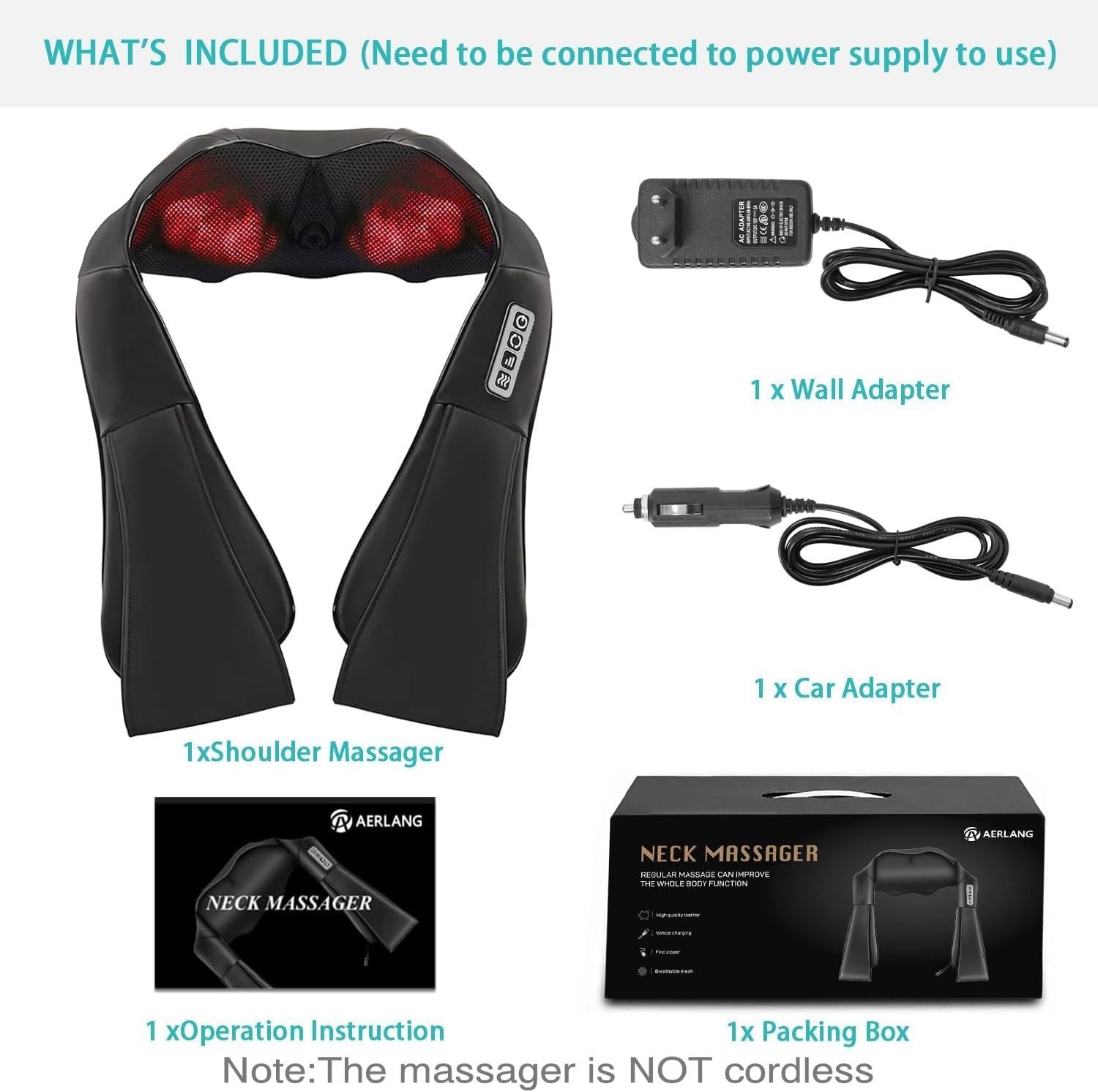 AERLANG Shiatsu Back and Neck Massager Deep Tissue Kneading Neck and Shoulder