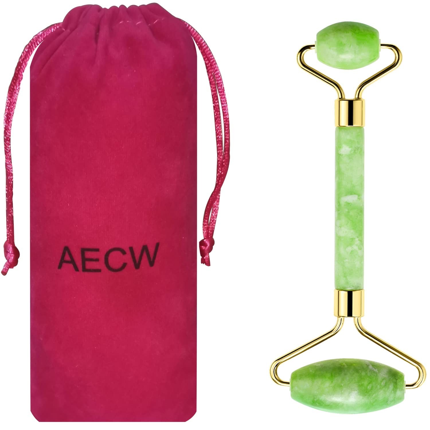 Elegant Green Jade Facial Roller with Zinc Alloy Frame – Travel-Friendly Design
