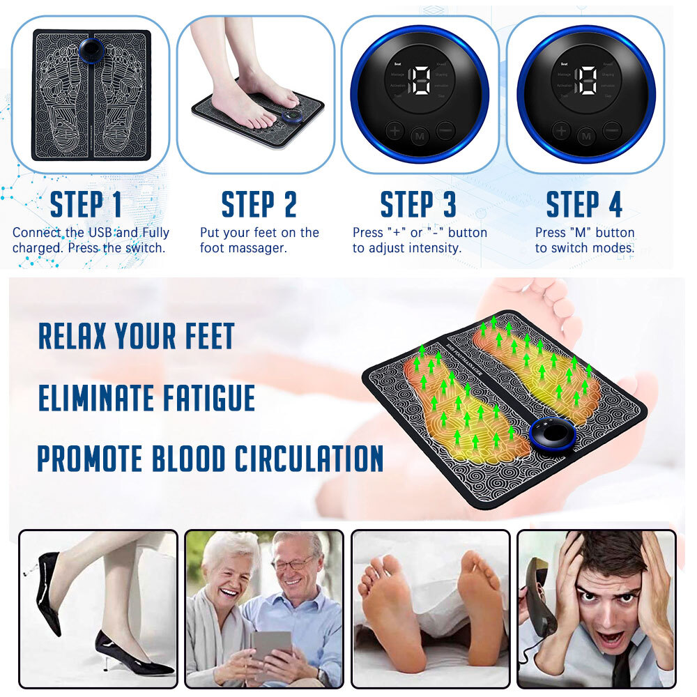 Electric Foot Massager Pad Blood Circulation Muscle Stimulator Mat W/ Remote NEW