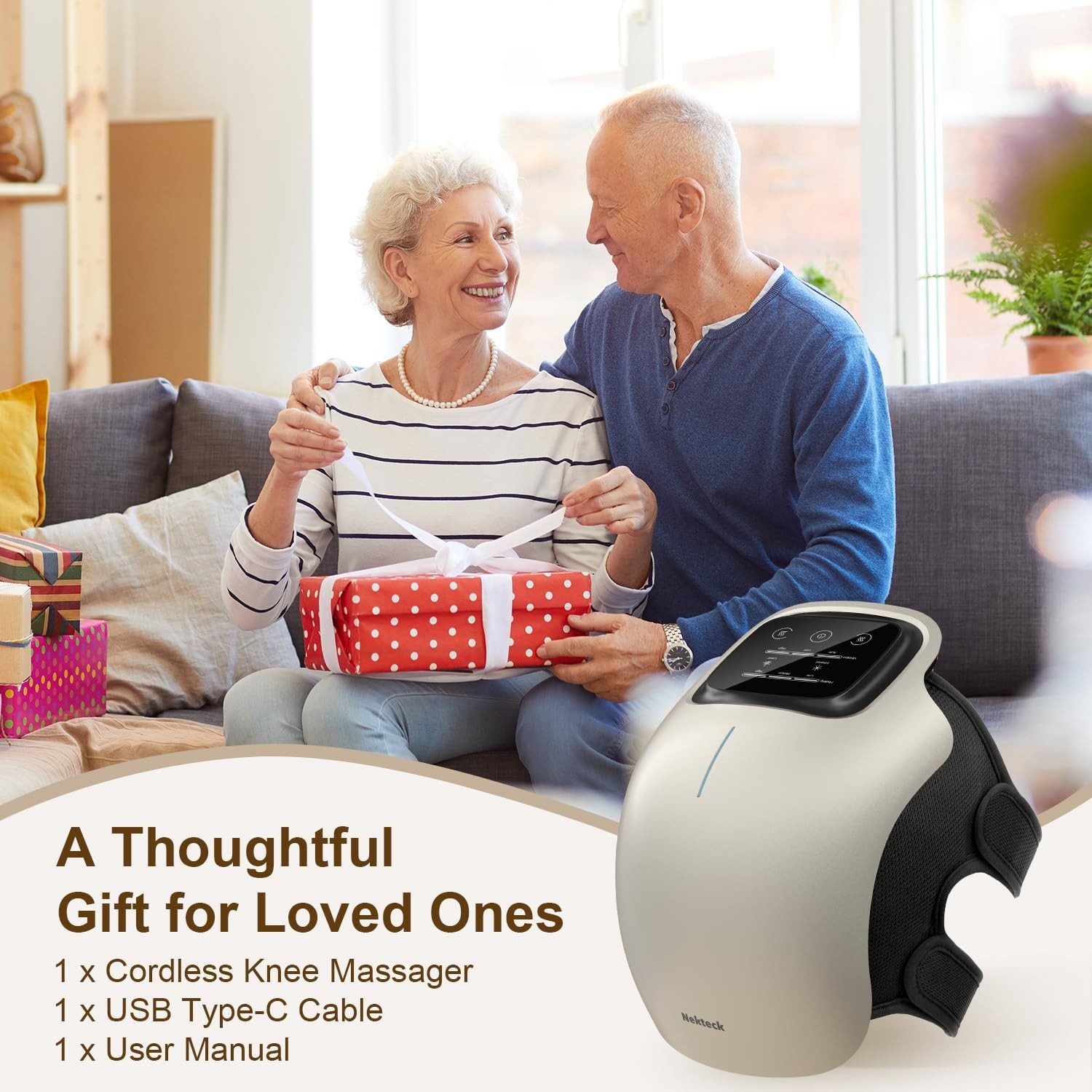 Cordless Knee Massager for Pain Relief, 3 Heat Levels & Vibration, FSA Eligible