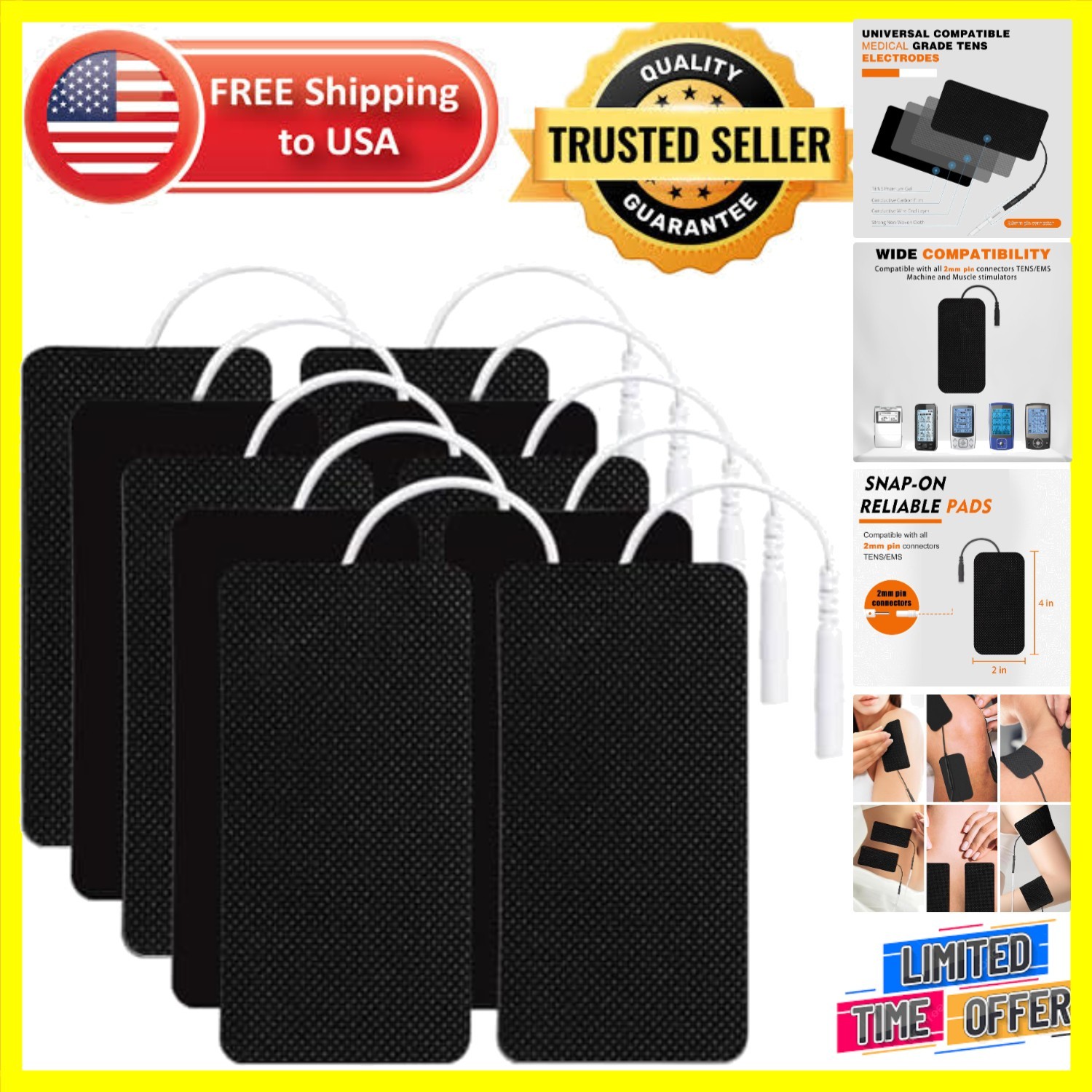 10PCS Versatile TENS Unit Replacement Pads – Resealable 2″x4″ Latex-Free Design